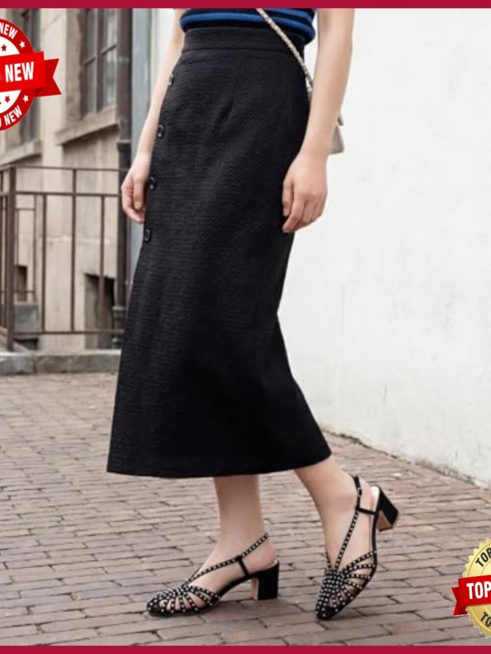 Studded Slingback Heels, Caged Toe Block Heel Sandals, Summer Casual Dress Shoes - Picture 5 of 7